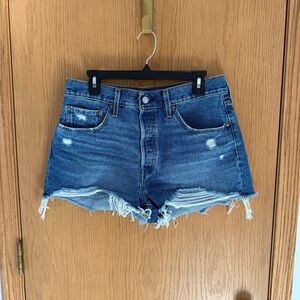 Levi's Classic Blue Frayed Jean Shorts